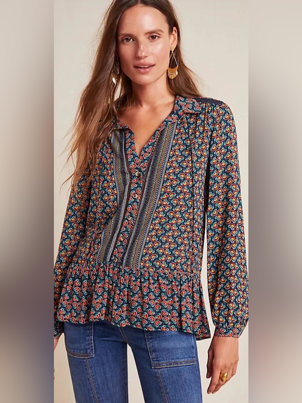Anthropologie maeve top womens size 12 US , button up hooueeb - Picture 1 of 7